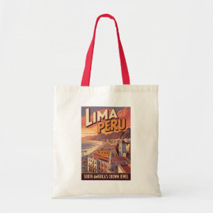 Lima Peru Kust Illustratie Reis Kunst Vintage Tote Bag
