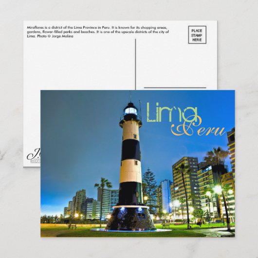Lima, Peru, Miraflores District, SA Briefkaart (Voorkant / Achterkant)