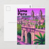 Lima Peru Reisposter, Peru Reis Kunst, Lima P Briefkaart (Voorkant / Achterkant)