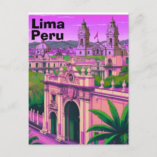 Lima Peru Reisposter, Peru Reis Kunst, Lima P Briefkaart (Voorkant)