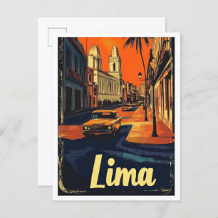 Lima Peru Vintage Travel Illustratie Briefkaart
