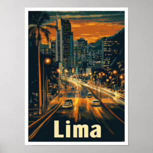 Lima Peru Vintage Travel Illustratie Poster
