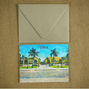 Lima Peru Waterverf olieverf Vintage reizen Briefkaart