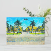 Lima Peru Waterverf olieverf Vintage reizen Kaart (Staand voorkant)