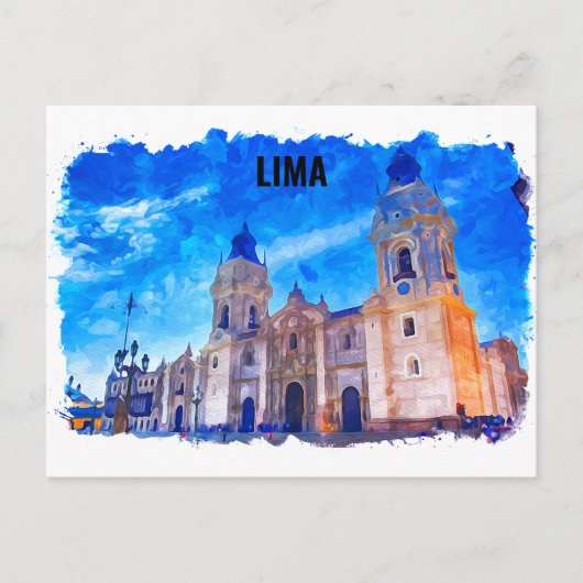 Lima Peru Waterverf Vintage Reizen Briefkaart (Voorkant)