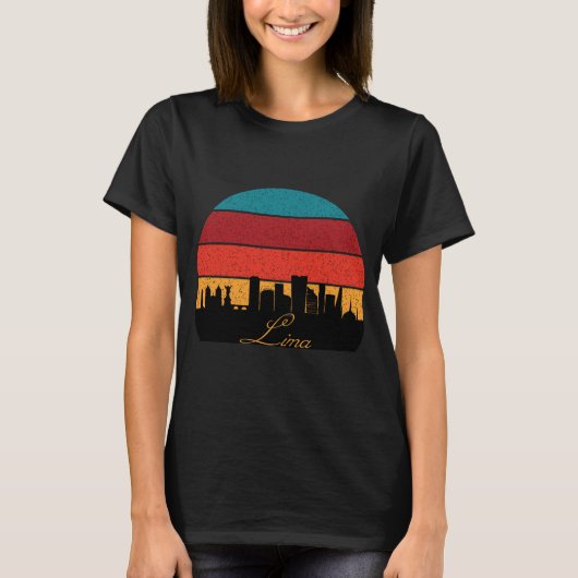 Lima Silhouet Retro Zonsondergang Reizen T-shirt (Voorkant)