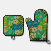 Limahuli Garden Hawaiian Faux Texture Turq Ovenwant & Pannenlap Set (Voorkant)