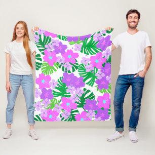 Limahuli Garden Vintage Hawaïaans Bloemmotief Roze Fleece Deken