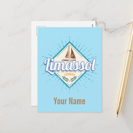 Limassol City Cyprus Retro Sailing Ship  Feestdagenkaart (Voorkant / Achterkant in situ)