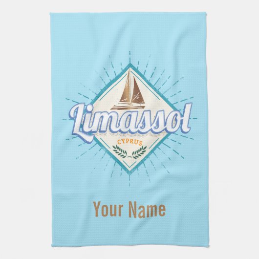 Limassol City Cyprus Retro Sailing Ship  Theedoek (Verticaal)