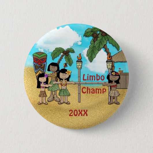 Limbo Luau Verjaardagsfeest - Limbo Champ Ronde Button 5,7 Cm (Voorkant)