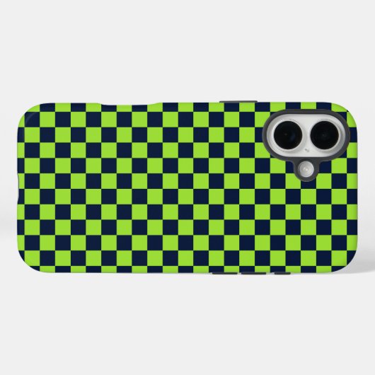 Lime and navy checkerboard pattern Case-Mate iPhone case (Achterkant (horizontaal))