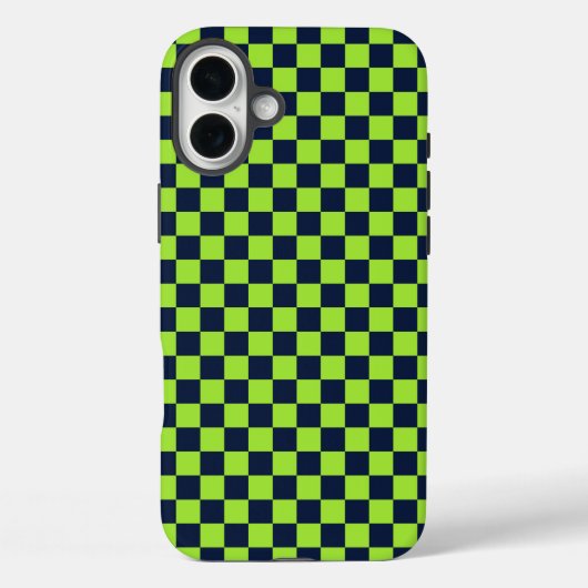 Lime and navy checkerboard pattern Case-Mate iPhone case (Achterkant)