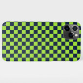 Lime and navy checkerboard pattern iPhone hoesje (Achterkant horizontaal)