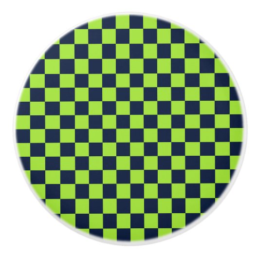 Lime and navy checkerboard pattern keramische knop (Voorkant)