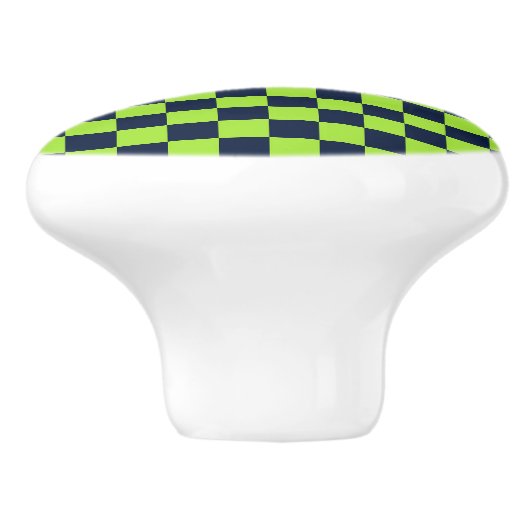 Lime and navy checkerboard pattern keramische knop (Zijkant)