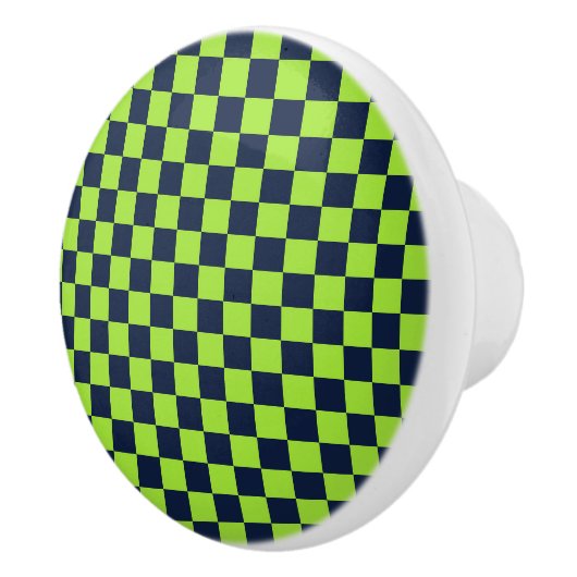 Lime and navy checkerboard pattern keramische knop (Rechts)