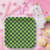 Lime and navy checkerboard pattern papieren bordje (Feest)
