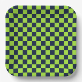 Lime and navy checkerboard pattern papieren bordje
