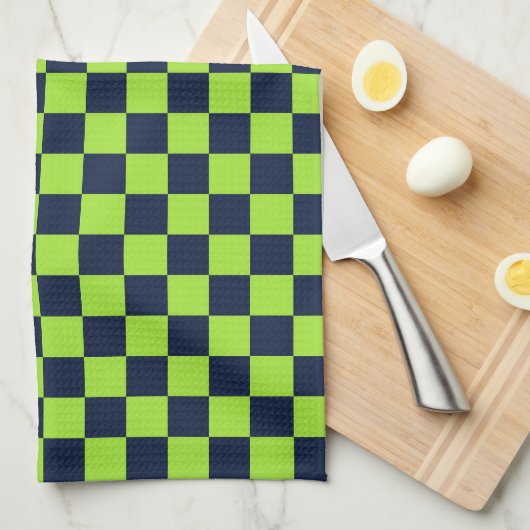 Lime and navy checkerboard pattern theedoek (Quarter Fold)