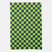 Lime and navy checkerboard pattern theedoek (Verticaal)