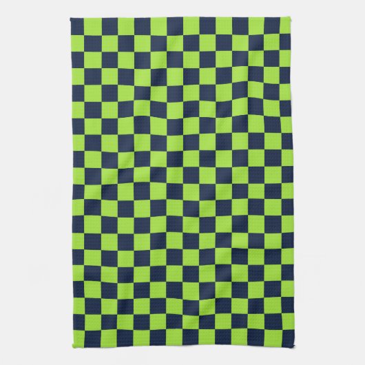 Lime and navy checkerboard pattern theedoek (Verticaal)
