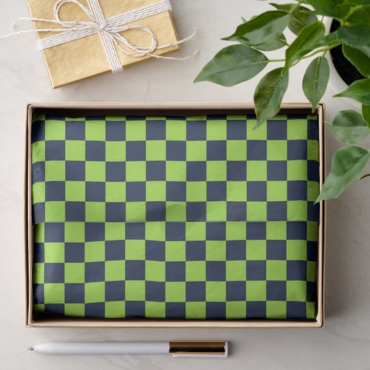 Lime and navy checkerboard pattern tissuepapier (Geschenk)