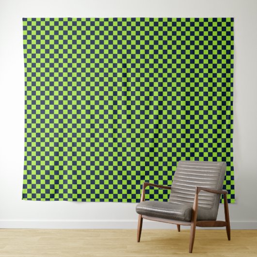 Lime and navy checkerboard pattern wandkleed (In Situ (horizontaal))