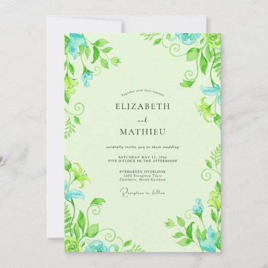 Lime Aqua Loof Eucalyptus Bruiloft Kaart (Voorkant)