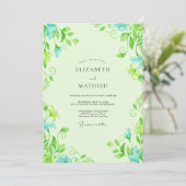 Lime Aqua Loof Eucalyptus Bruiloft Kaart (Staand voorkant)