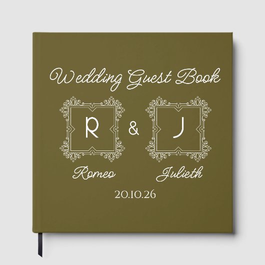 Lime Baroque Monogram Wedding Guest Book Gastenboek (Voorkant)
