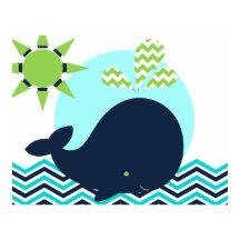 Lime, Blauw en Navy Walvis Nurserieposter
