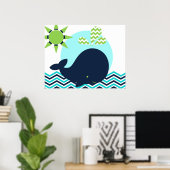 Lime, Blauw en Navy Walvis Nurserieposter Poster (Thuiskantoor)