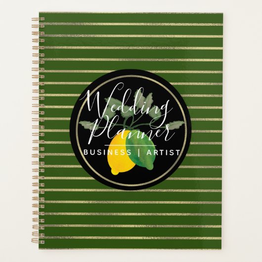 Lime Citroen Waterverf Logo Folie Strepen Bruiloft Planner (Voorkant)