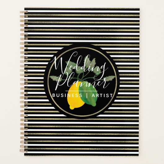 Lime Citroen Waterverf Logo Folie Strepen Bruiloft Planner (Voorkant)