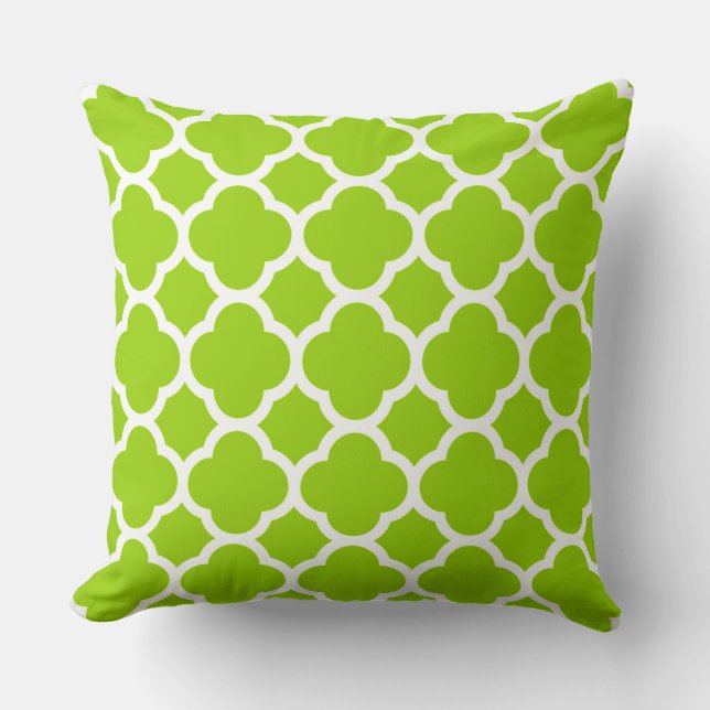 Lime Citrus Groen en Wit Quatrefoil Patroon Kussen (Voorkant)