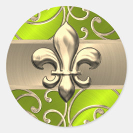 Lime en gouden filigraan krullen Fleur de Lis Ronde Sticker