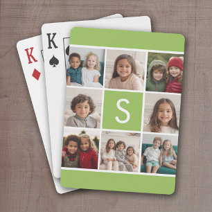 Lime en Wit Fotocollage Aangepast Monogram Pokerkaarten