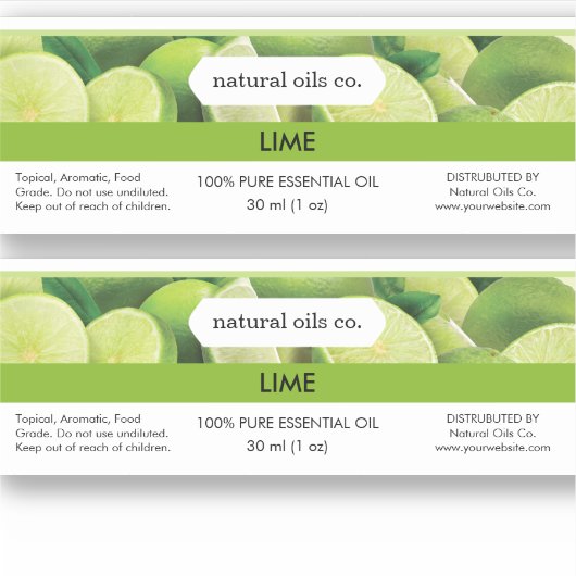 Lime Etherische Oliën Geur Fles Label (Voorkant)