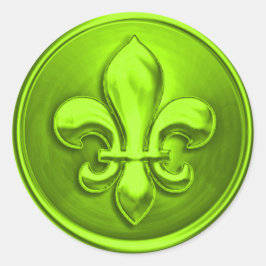 Lime Fleur de Lis Enveloppe-Zegel Reliëf Look Ronde Sticker