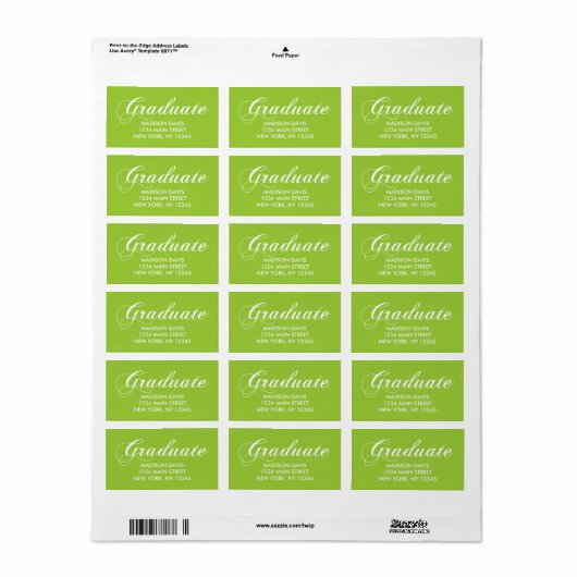 Lime Green Afstuderen Adresetiketten Etiket (Full Sheet)