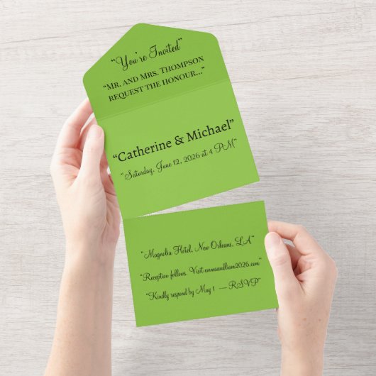 Lime Green All in One Wedding Invitation – Helder Uitnodiging (Afscheurbaar)