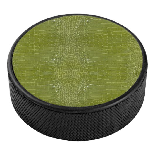 Lime Green Alligator Texture Print Hockey Puck (3/4)