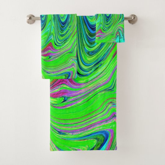 Lime Green and Blue Groovy Abstract Retro Art Bad Handdoek (Insitu)