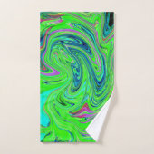 Lime Green and Blue Groovy Abstract Retro Art Bad Handdoek (Handdoek)