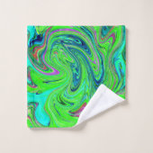 Lime Green and Blue Groovy Abstract Retro Art Bad Handdoek (Wasdoekje)