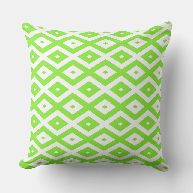 Lime green and white diamond pattern kussen (Voorkant)
