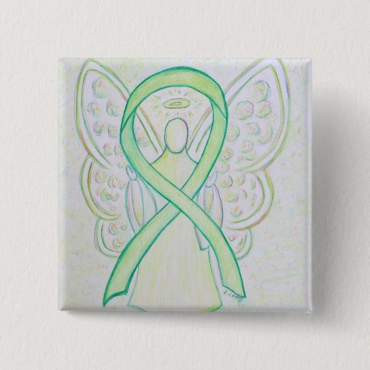 Lime Green Angel Awareness Ribbon Art Lapel Pin Vierkante Button 5,1 Cm (Voorkant)