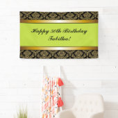 Lime Green Any Age Gold Damask Birthday Banner (Insitu)