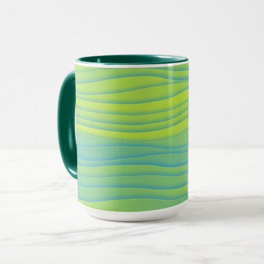 Lime Green Aqua Blue Retro Stripe Mok Cup (Voorkant links)